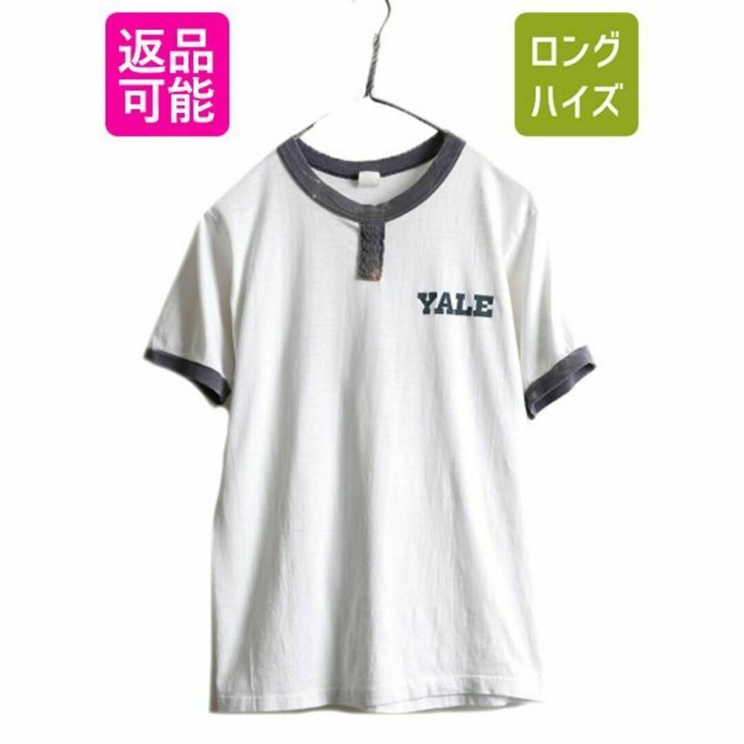 70s 80s YALE カレッジ プリント チョコチン リンガー Tシャツ M