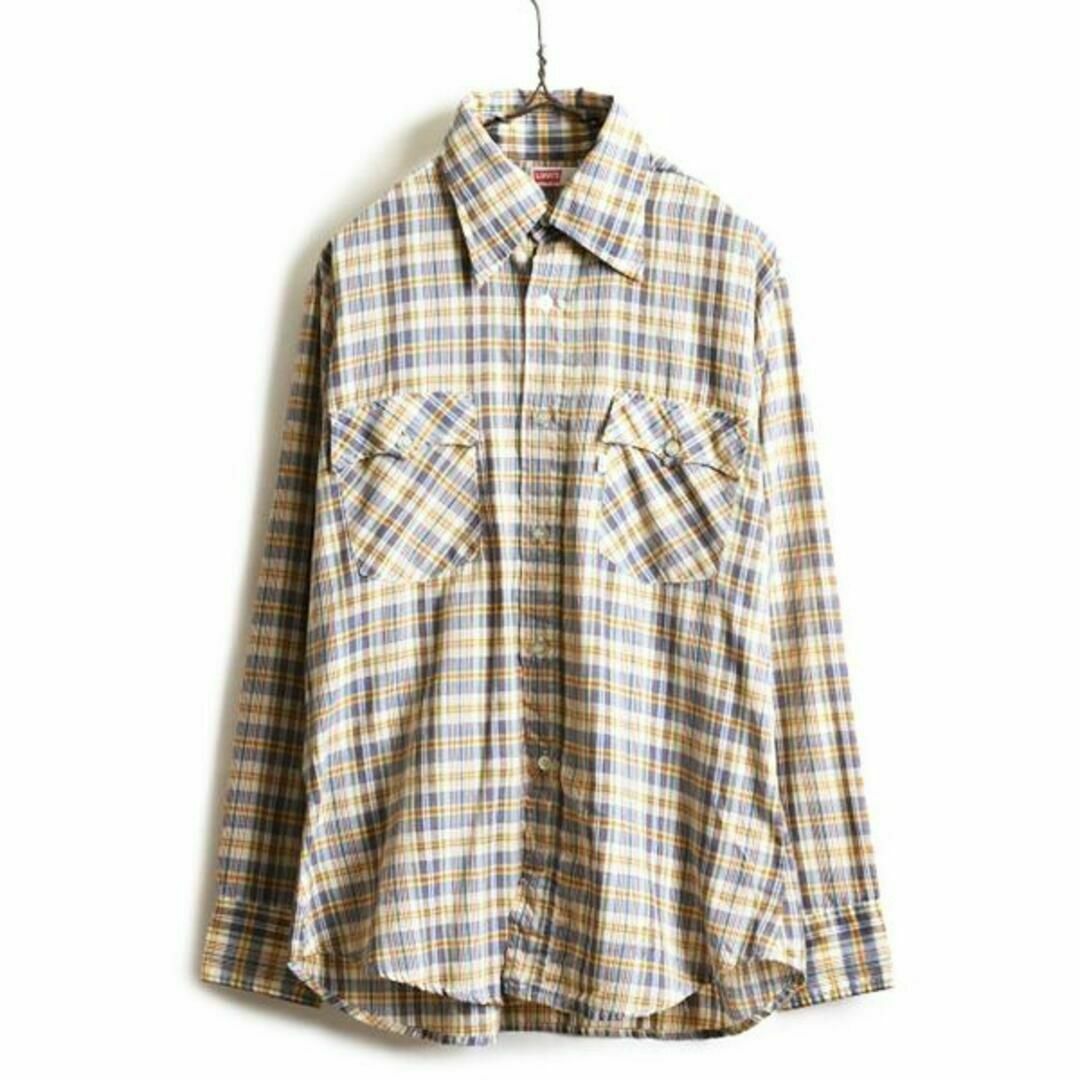 Levi's(リーバイス)の70s ビンテージ リーバイス チェック 長袖 シャツ L ポケット付き 白タブ メンズのトップス(シャツ)の商品写真