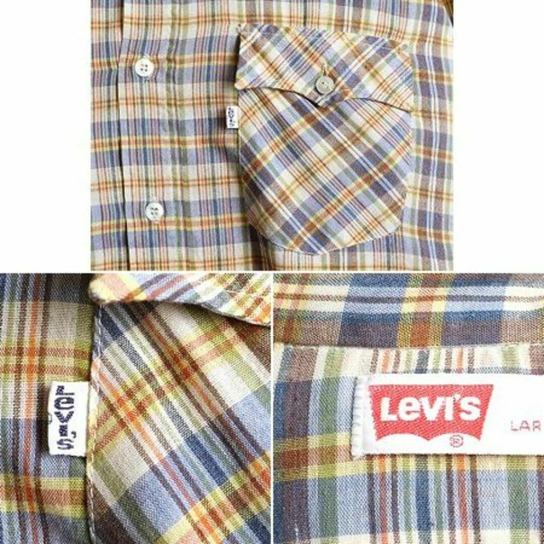 Levi's(リーバイス)の70s ビンテージ リーバイス チェック 長袖 シャツ L ポケット付き 白タブ メンズのトップス(シャツ)の商品写真