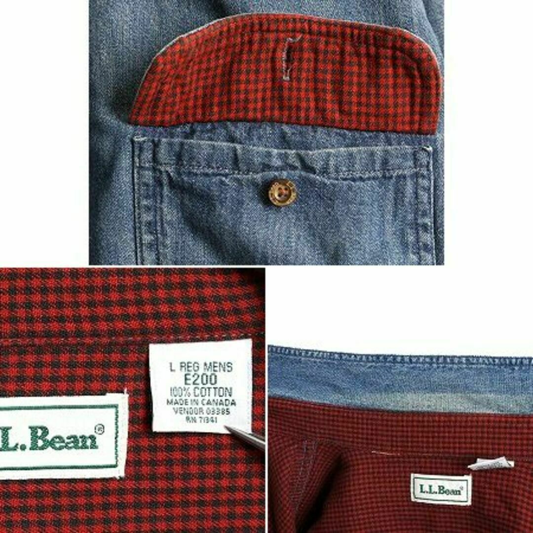 L.L.Bean(エルエルビーン)の90s エルエルビーン チェック フランネル ライナー 長袖 デニム シャツ L メンズのトップス(シャツ)の商品写真