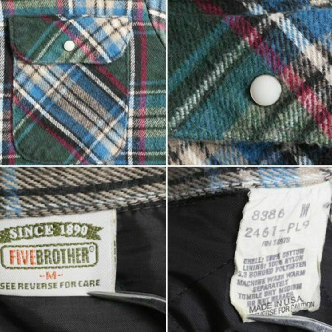 90s USA製 中綿 キルティング ライナー付き 長袖 フランネル シャツ M メンズのトップス(シャツ)の商品写真