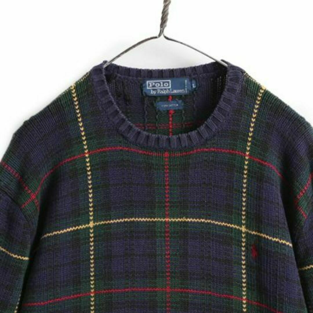 Ralph Lauren(ラルフローレン)の90s ポロ ラルフローレン チェック コットン ニット セーター L タータン メンズのトップス(ニット/セーター)の商品写真