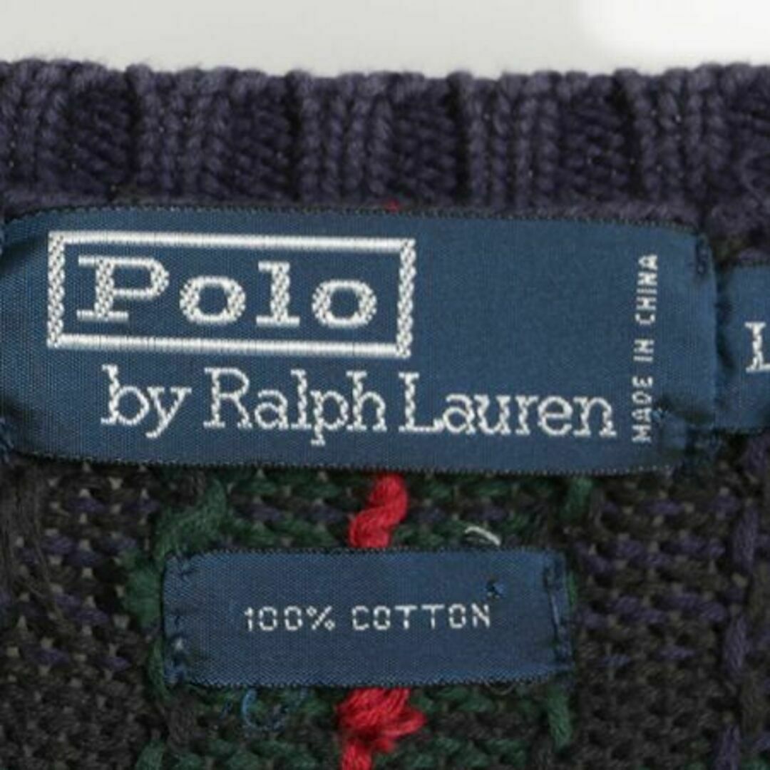 Ralph Lauren(ラルフローレン)の90s ポロ ラルフローレン チェック コットン ニット セーター L タータン メンズのトップス(ニット/セーター)の商品写真