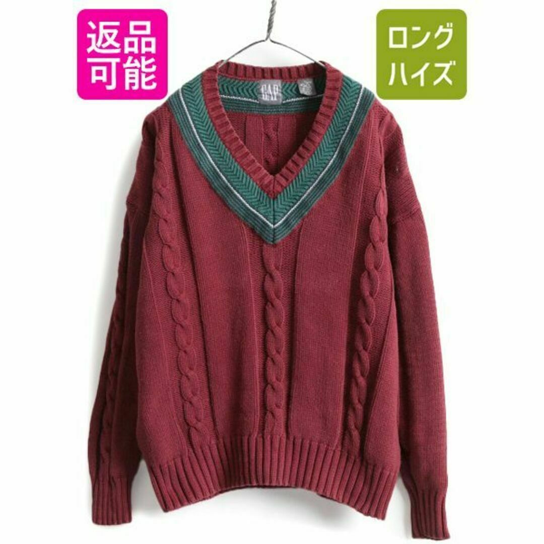 90s 旧タグ OLD GAP コットン チルデン ニット セーター XL 濃赤メンズ