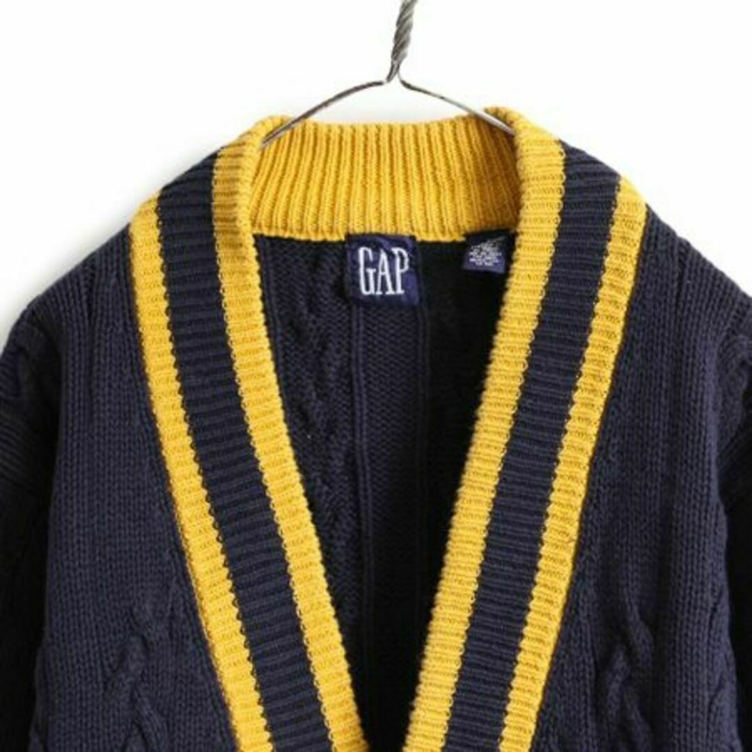 90s OLD GAP コットン チルデン ニット カーディガン L 前開き 紺 2