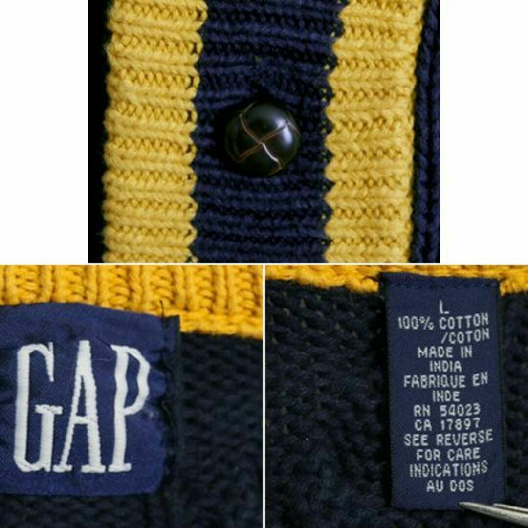 90s OLD GAP コットン チルデン ニット カーディガン L 前開き 紺 4