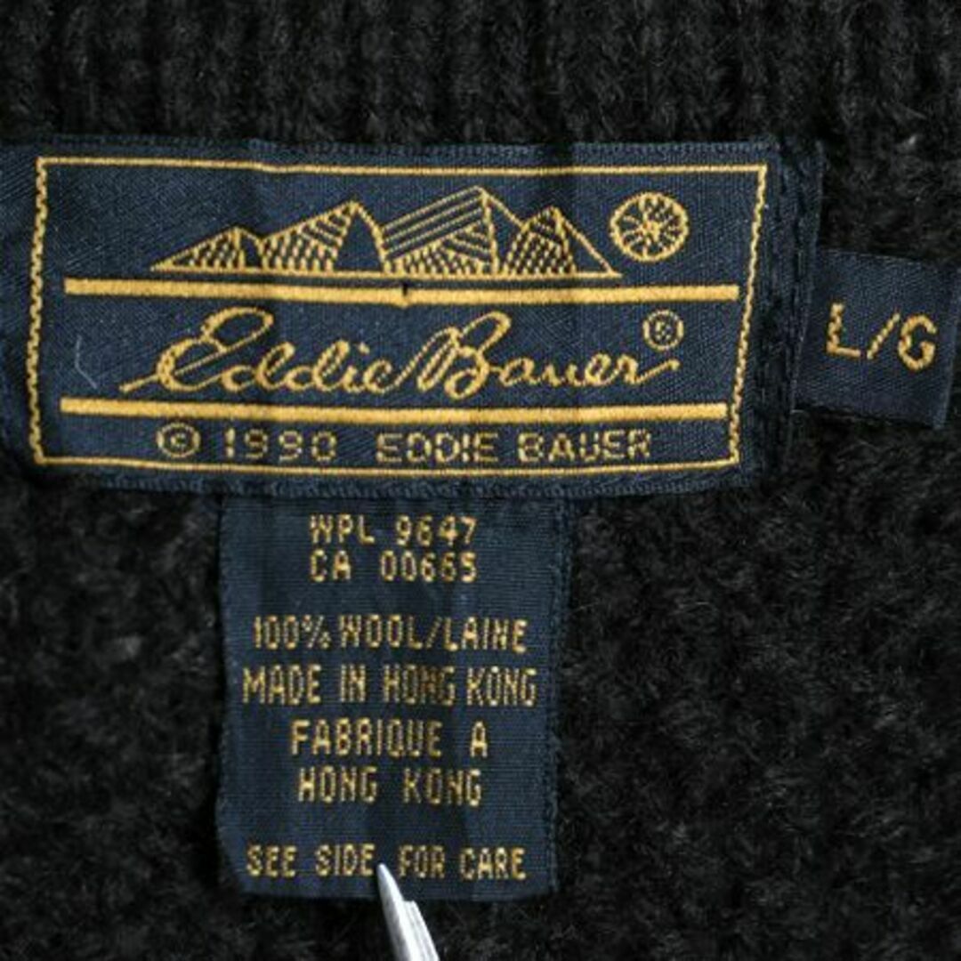 90s エディーバウアー Vネック ウール ケーブル 二ット セーター L 黒 レディースのトップス(ニット/セーター)の商品写真