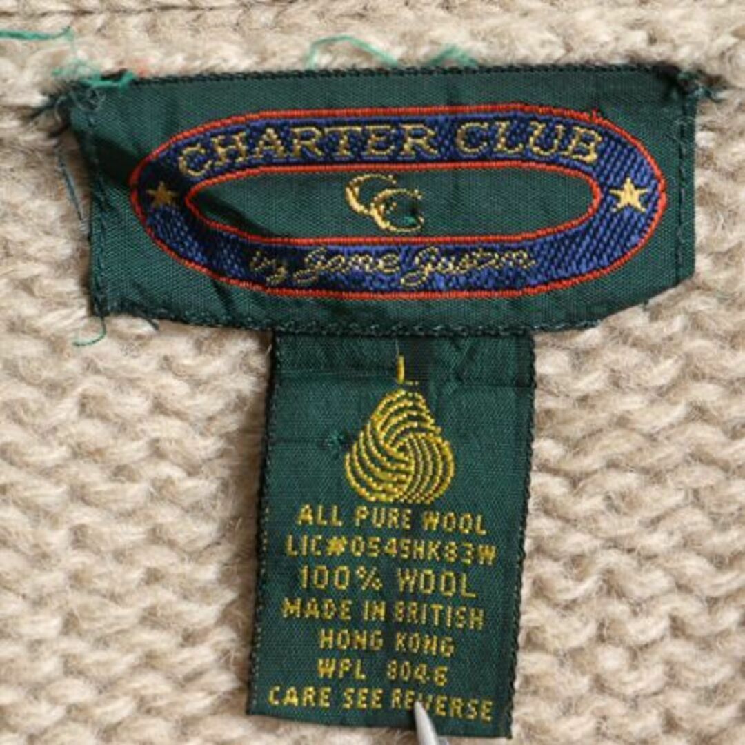 80s Charter Club 絵柄 ウール ニット カーディガン L 羽織り 5