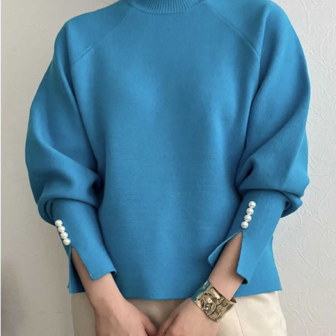 オミ様パールニットブルー、パールシャツチャコール レディースのトップス(ニット/セーター)の商品写真