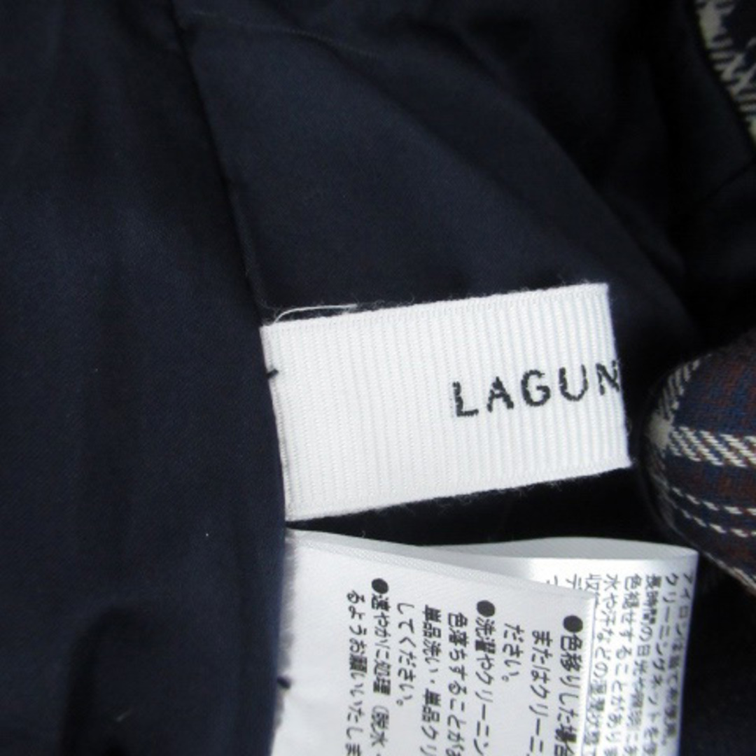 LagunaMoon(ラグナムーン)のラグナムーン ワイドパンツ ロング丈 チェック柄 M 紺 ネイビー 茶色 レディースのパンツ(その他)の商品写真