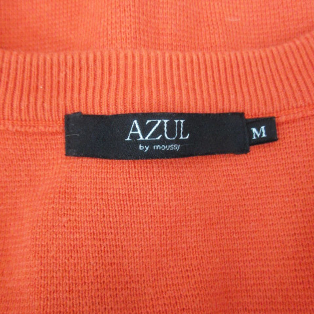 AZUL by moussy(アズールバイマウジー)のアズールバイマウジー ニットワンピース ミニ丈 七分袖 Vネック M オレンジ レディースのワンピース(ミニワンピース)の商品写真