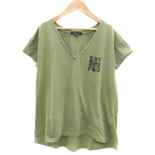 アンドバイピーアンドディー(&byP&D)の& by P&D Tシャツ カットソー 半袖 Vネック プリント 38 カーキ(Tシャツ(半袖/袖なし))