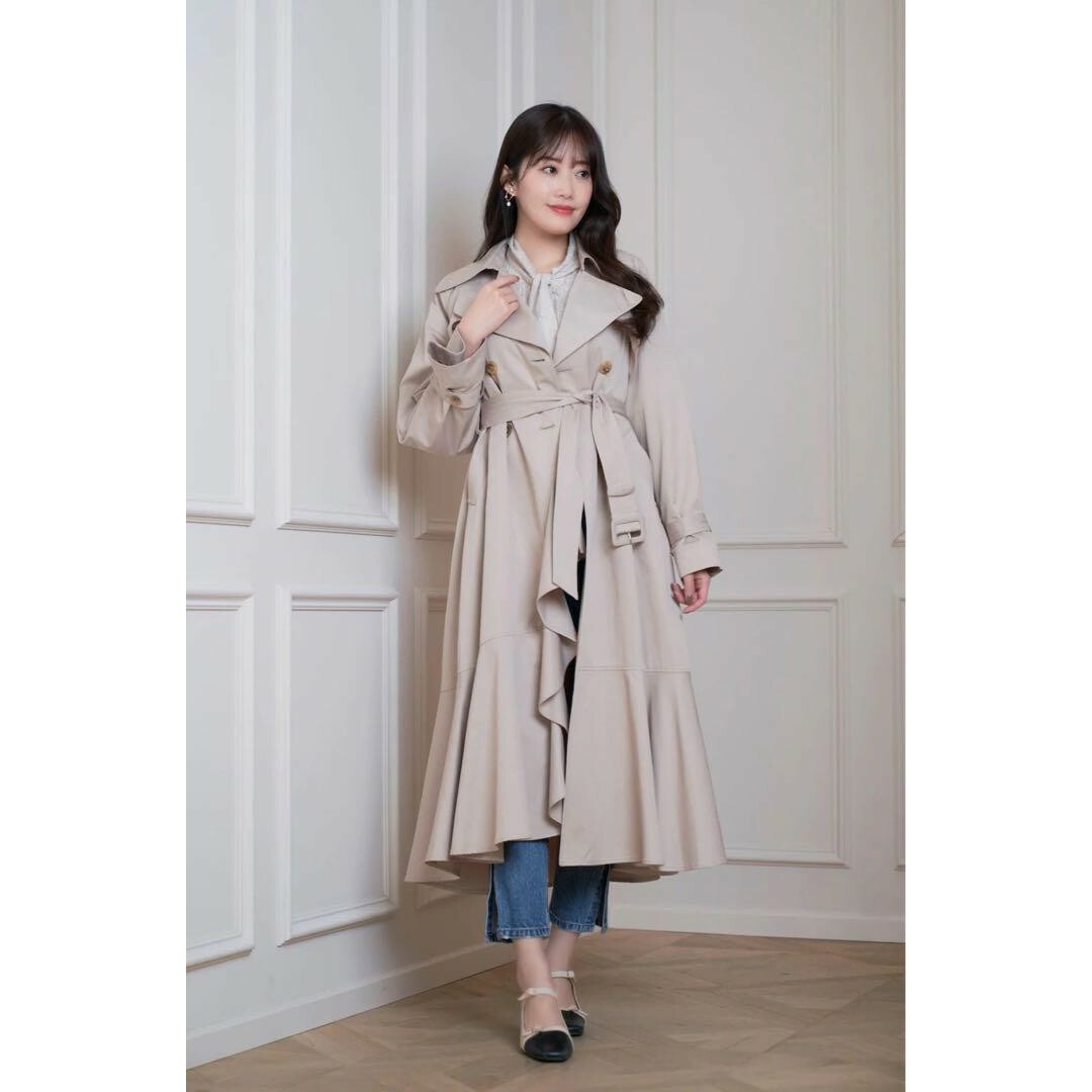 Herlipto Gabardine Ruffled Trench Coat-