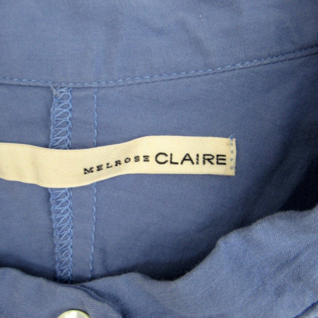 MELROSE(メルローズ)のメルローズ MELROSE シャツ ブラウス 長袖 バンドカラー 刺繍 青 レディースのトップス(シャツ/ブラウス(長袖/七分))の商品写真