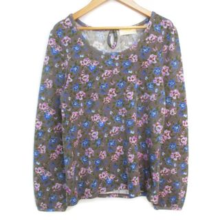 ダブルクローゼット(w closet)のダブルクローゼット カットソー リブ 長袖 ラウンドネック 花柄 F グレー 青(カットソー(長袖/七分))