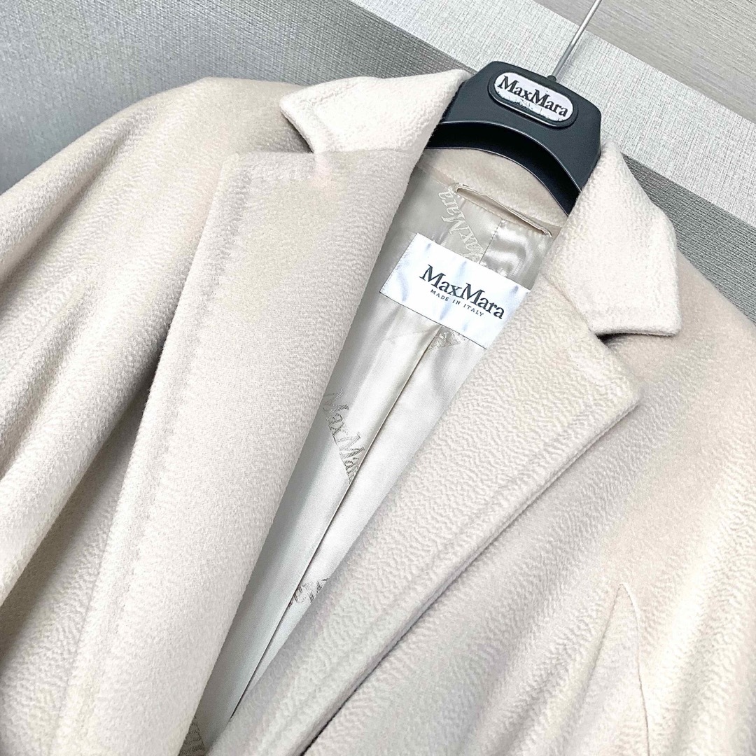 新品同様‼️最高級 白タグ マックスマーラ 艶感美しい アルパカベルテッドコート