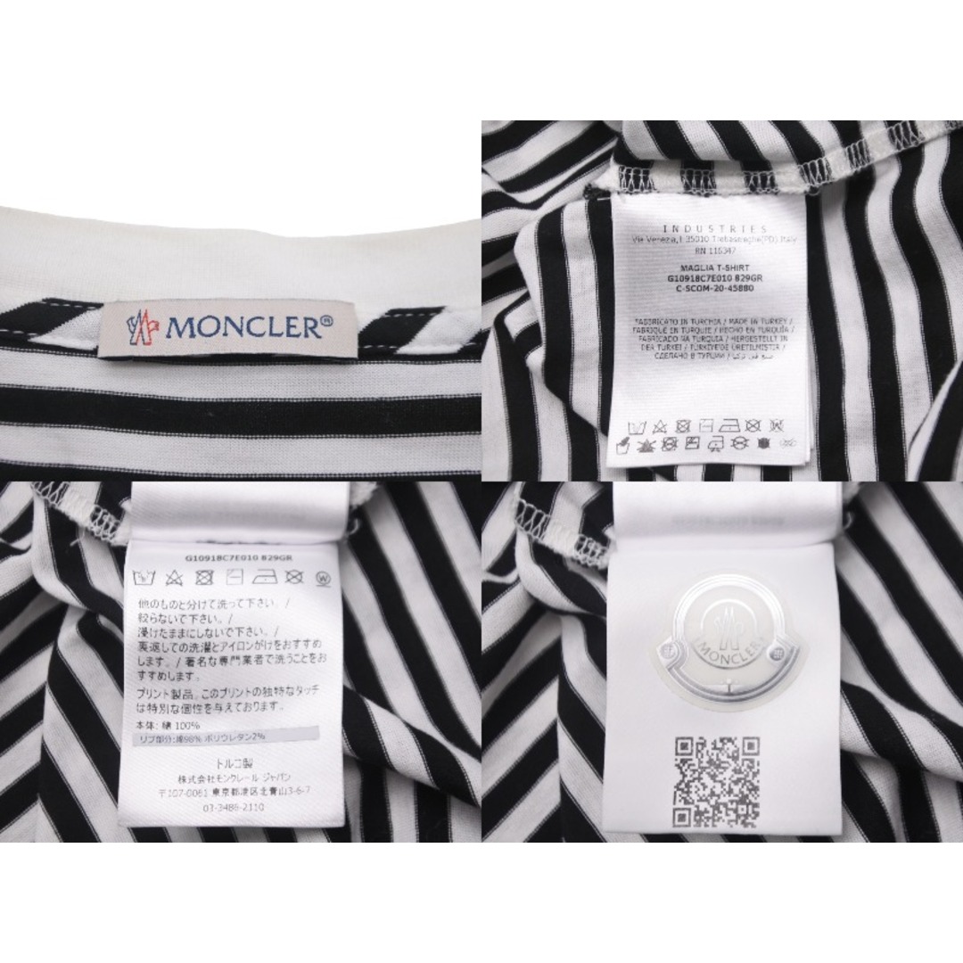 MONCLER モンクレール ボーダー ロゴ 半袖Ｔシャツ ブラック ホワイト シルバー トップス G10918C7E010 829GR 良品 XL  55615 7