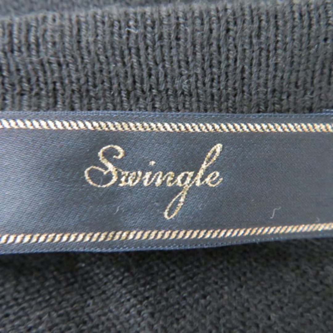Swingle(スウィングル)のスウィングル ニット カットソー 七分袖 ラウンドネック ビジュー S 黒 レディースのトップス(ニット/セーター)の商品写真