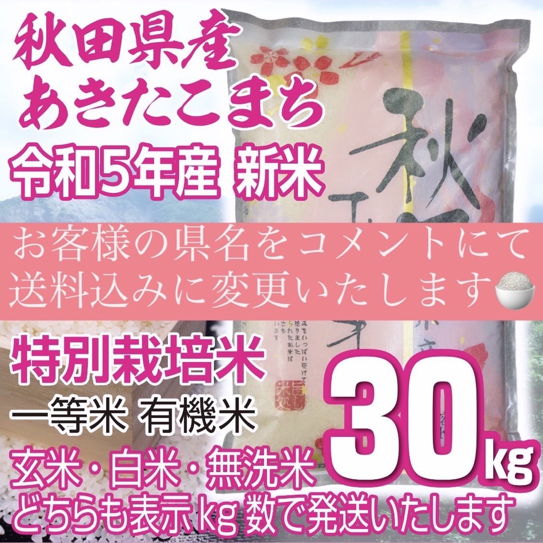 令和５年産 秋田県産 新米あきたこまち３０kg 特別栽培米 有機米 無洗米も対応