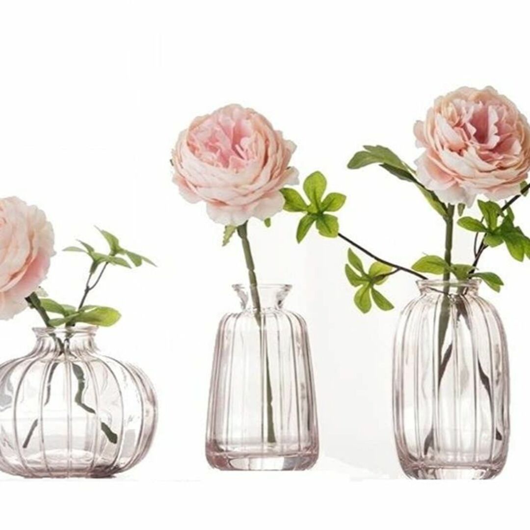 【色: ピンク】MedianField 【 花瓶 ガラス 3個 セット 】 おし