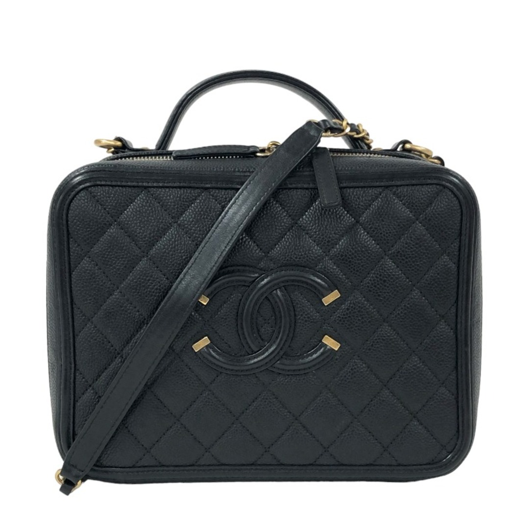 シャネル CHANEL CCフィリグリー ヴァニティバッグ A93344 24番台 ブラック ゴールド金具 キャビアスキン レディース ハンドバッグ