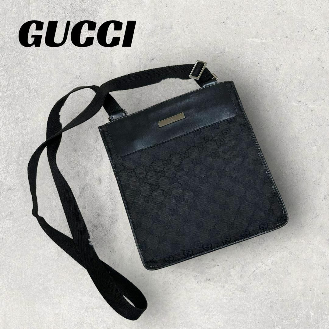 良品】GUCCI サコッシュ ショルダーバッグ GGキャンバス ブラック-