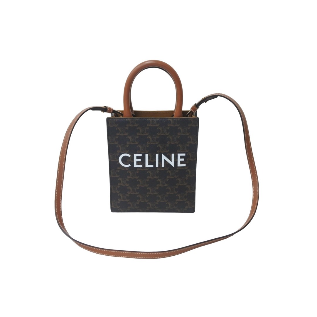 極美品 CELINE セリーヌ ミニ バーティカルカバ 2WAY ショルダーバッグ ブラウン トリオンフ ロゴ 鞄 斜め掛け  55698