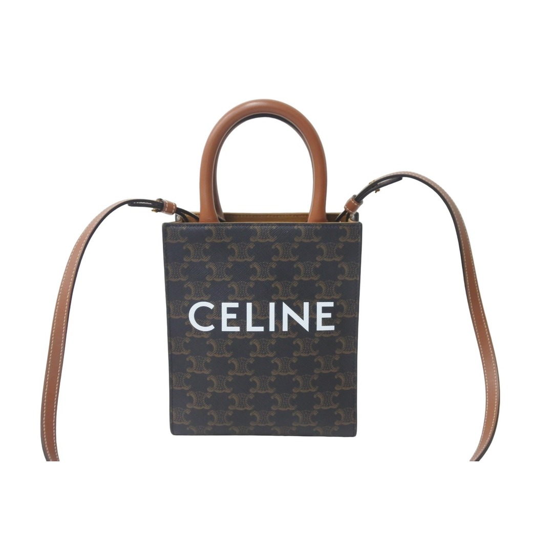 極美品 CELINE セリーヌ ミニ バーティカルカバ 2WAY ショルダーバッグ ブラウン トリオンフ ロゴ 鞄 斜め掛け  55698