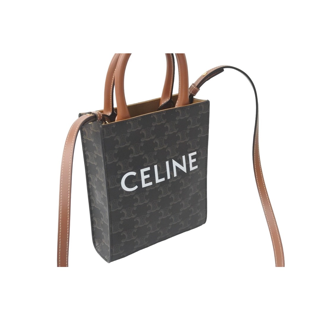 極美品 CELINE セリーヌ ミニ バーティカルカバ 2WAY ショルダーバッグ ブラウン トリオンフ ロゴ 鞄 斜め掛け  55698