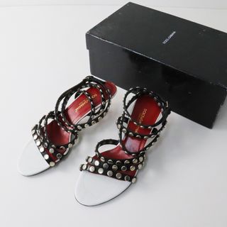 ドルチェアンドガッバーナ(DOLCE&GABBANA)のDolce&Gabbana ドルチェ&ガッバーナ スタッズ レザー ストラップ サンダル 37/レッド × ブラック ピンヒール【2400011399229】(サンダル)