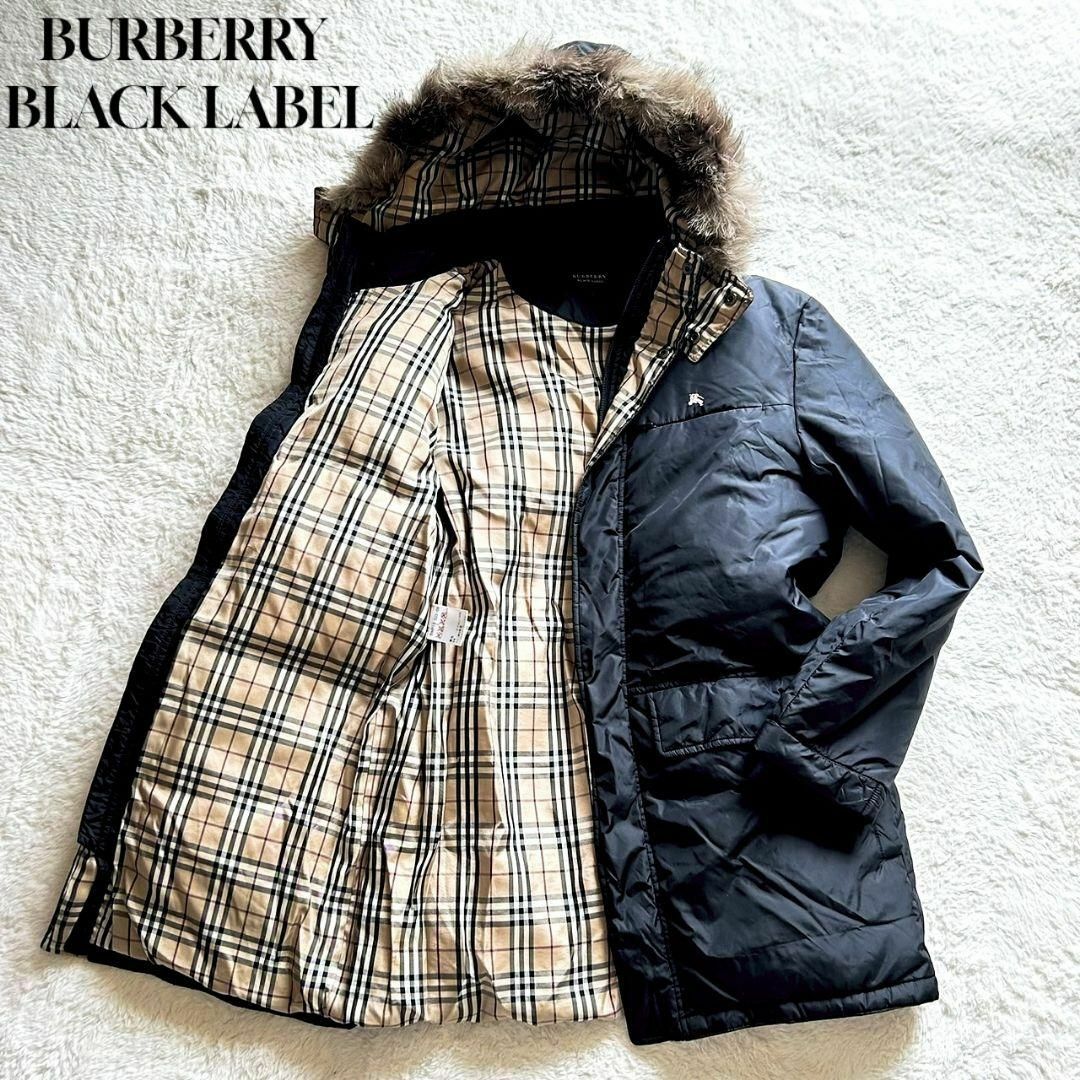 Burberryバーバリーダウンジャケットlブラック黒ノバチェック-