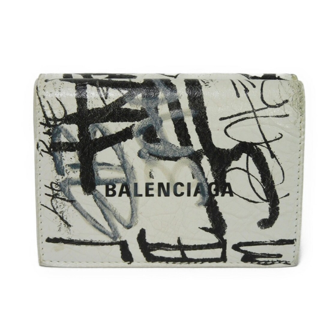 BALENCIAGA バレンシアガ ペーパー ミニ ウォレット グラフィティ 落書き ブラック ホワイト 箔押し スナップボタン コンパクトウォレット 新ロゴ 三つ折り財布 391446 0FE0 1090