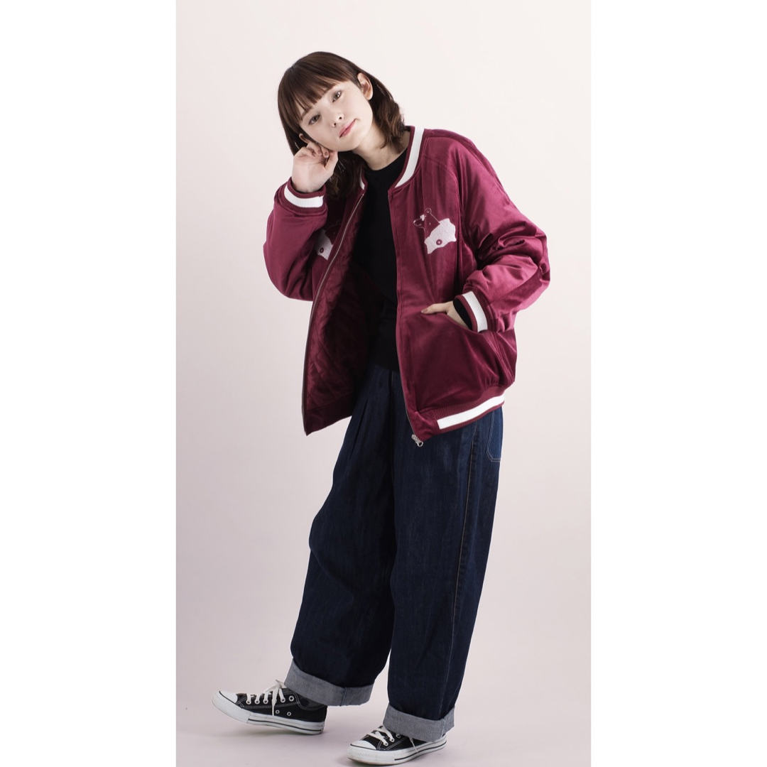 匿名発送 新品未使用タグ付 完売品 harapeco ベロアクマスタジャン L- はらぺこ商店 ベロアくま スタジャン