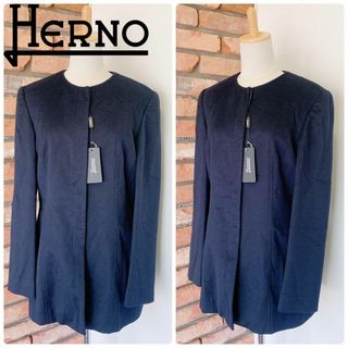 【未使用】HERNO ノーカラージャケット ジップブルゾン ホワイト 42