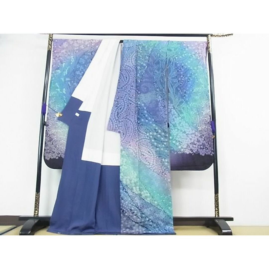平和屋2□極上 振袖 おぼろ染め 流水花文 暈し染め 金通し地 逸品