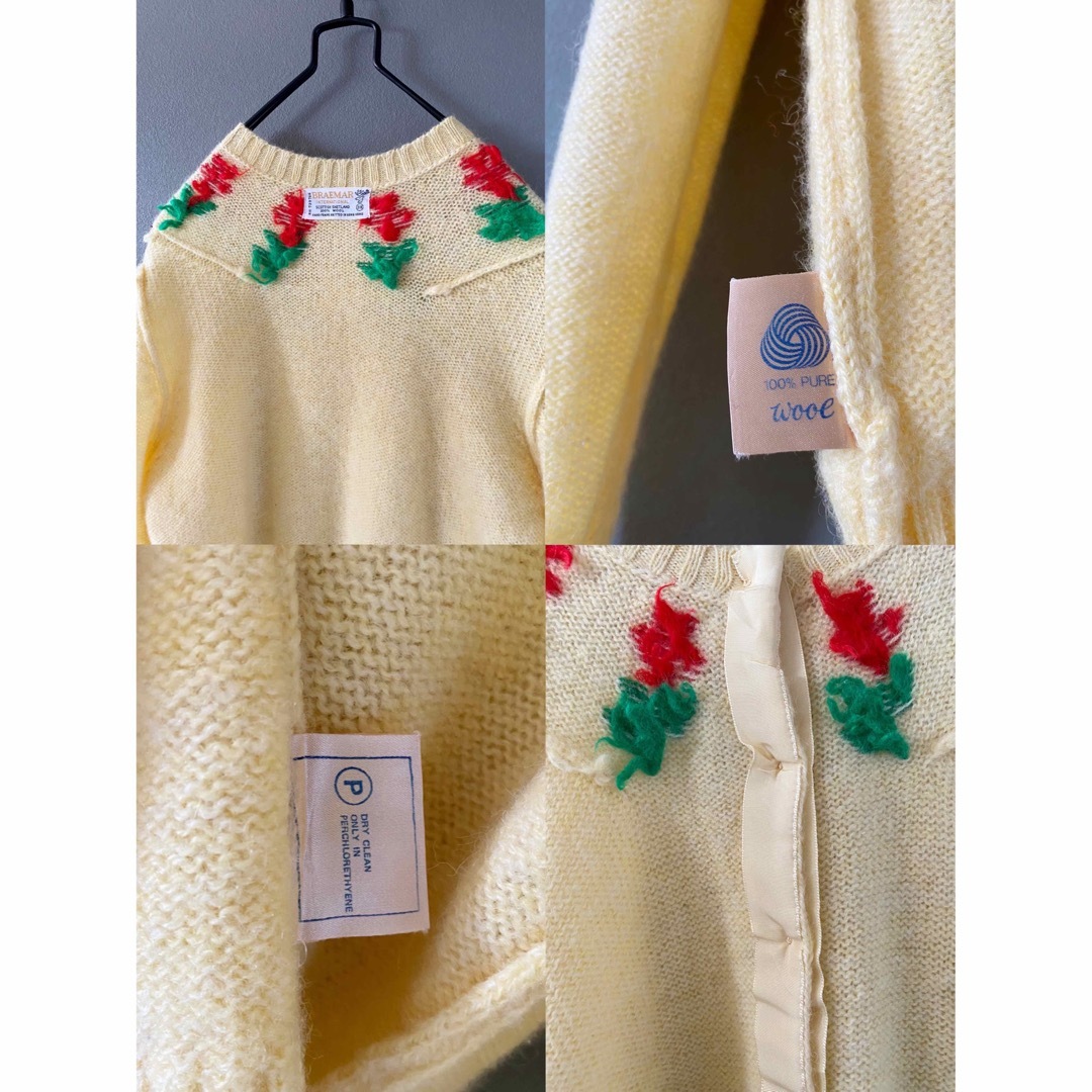 ビンテージ 70s カーディガン ニット 花柄 wool モヘア 希少美品