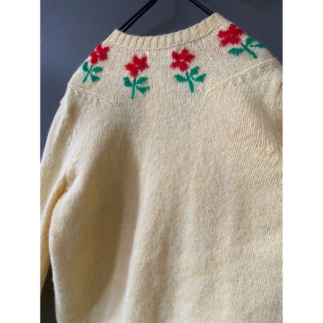 ビンテージ 70s カーディガン ニット 花柄 wool モヘア 希少美品