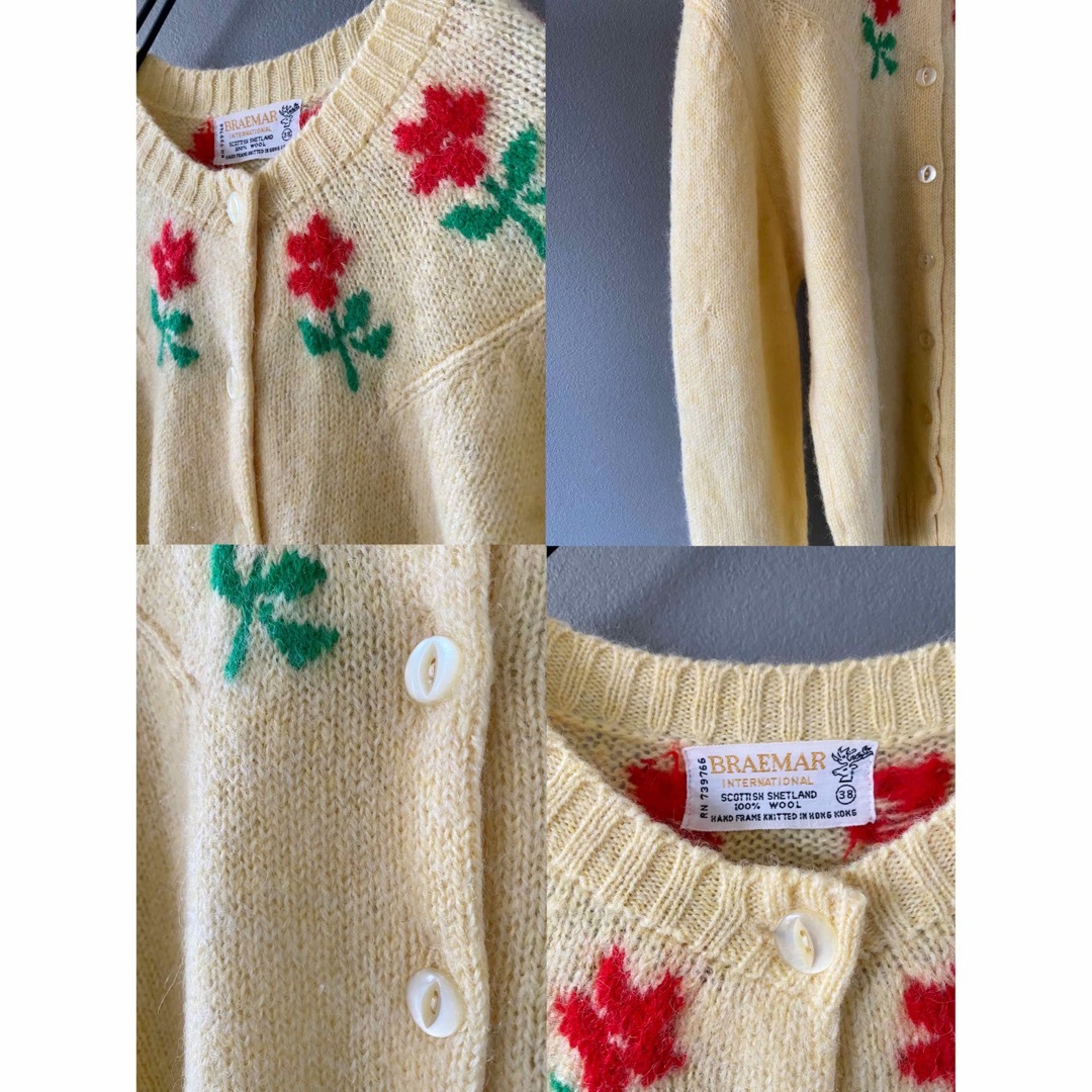 ビンテージ 70s カーディガン ニット 花柄 wool モヘア 希少美品