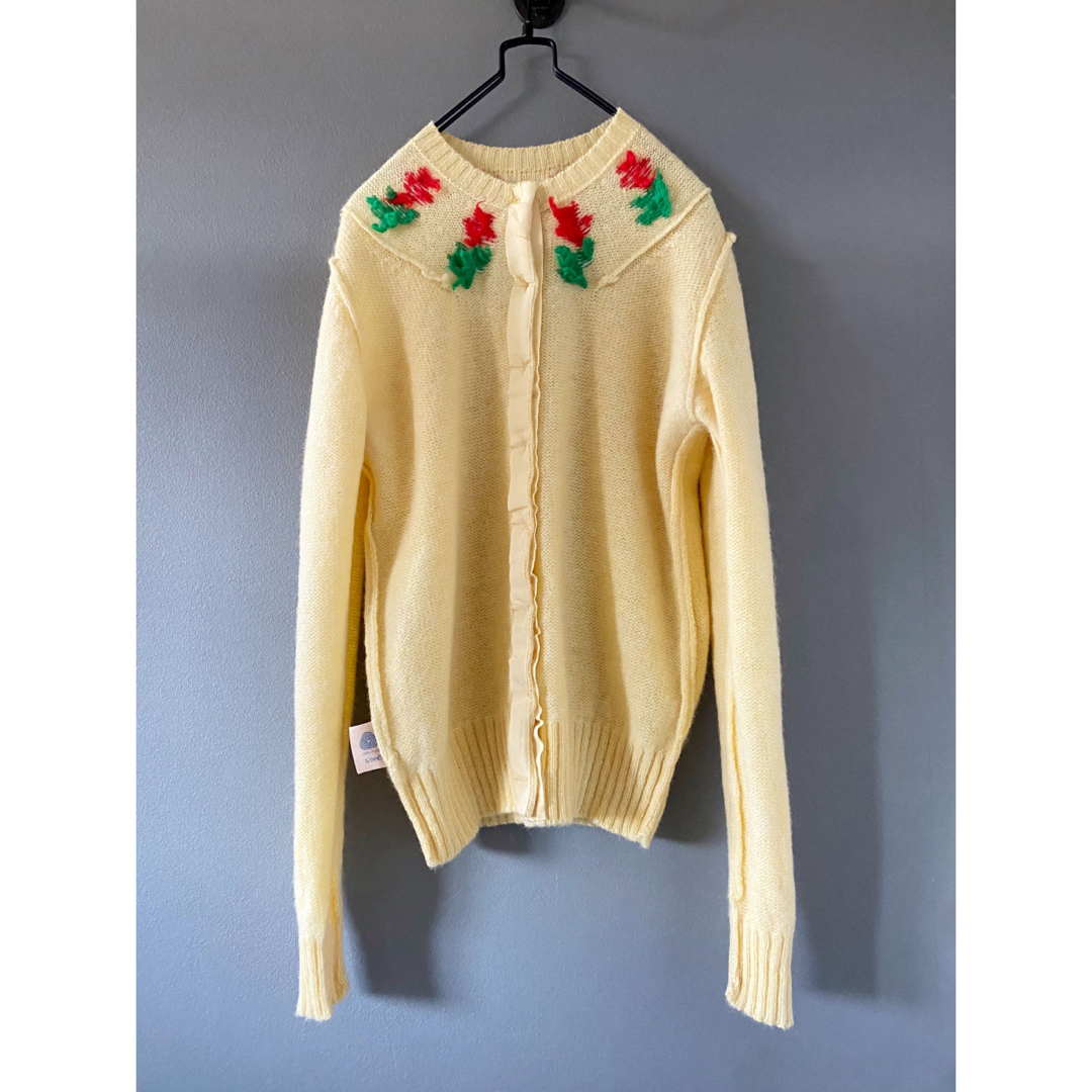 ビンテージ 70s カーディガン ニット 花柄 wool モヘア 希少美品