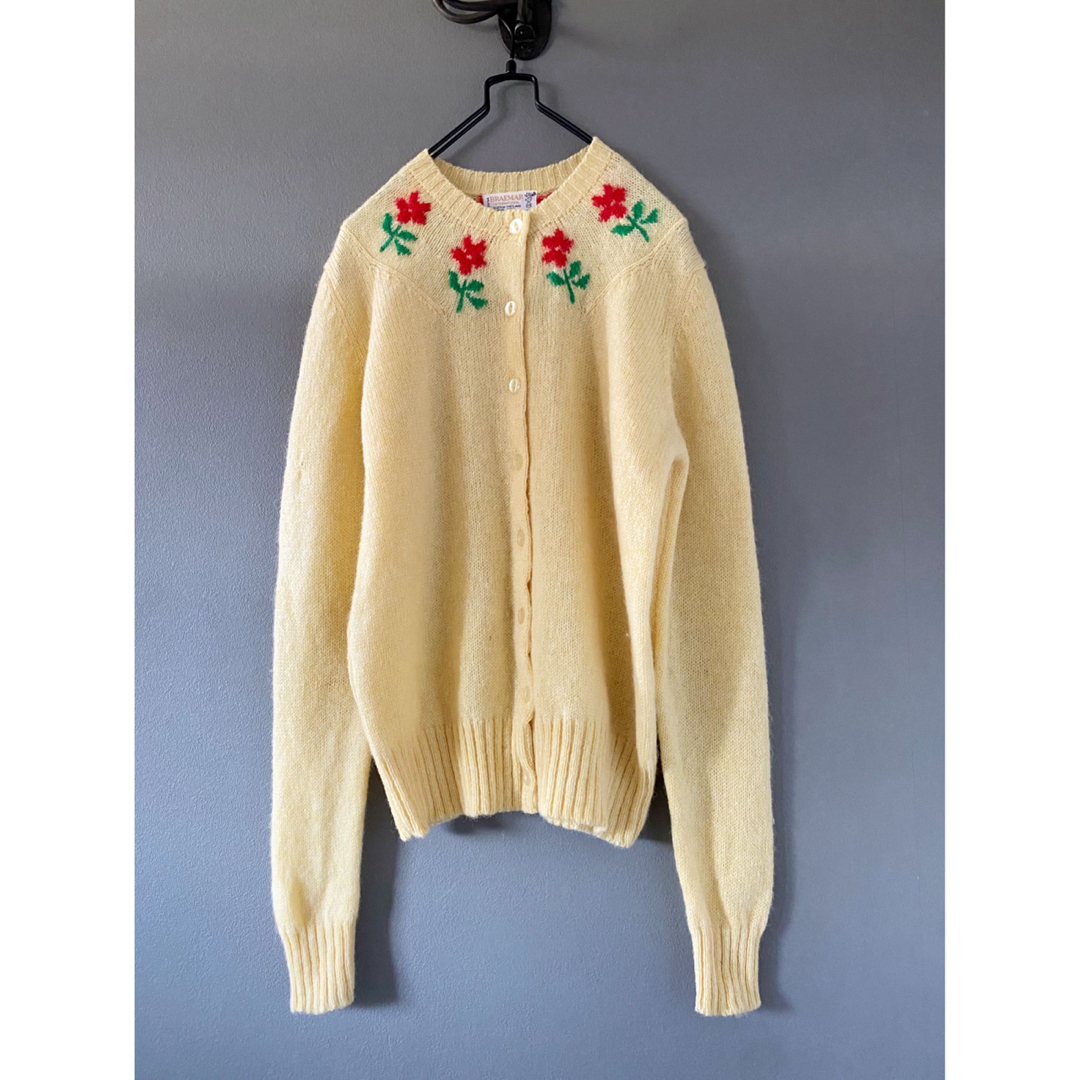 ビンテージ 70s カーディガン ニット 花柄 wool モヘア 希少美品