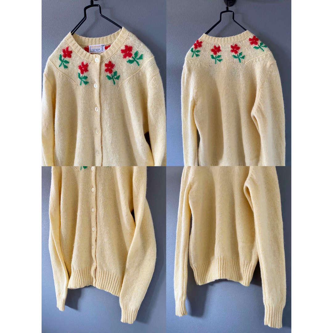 ビンテージ 70s カーディガン ニット 花柄 wool モヘア 希少美品