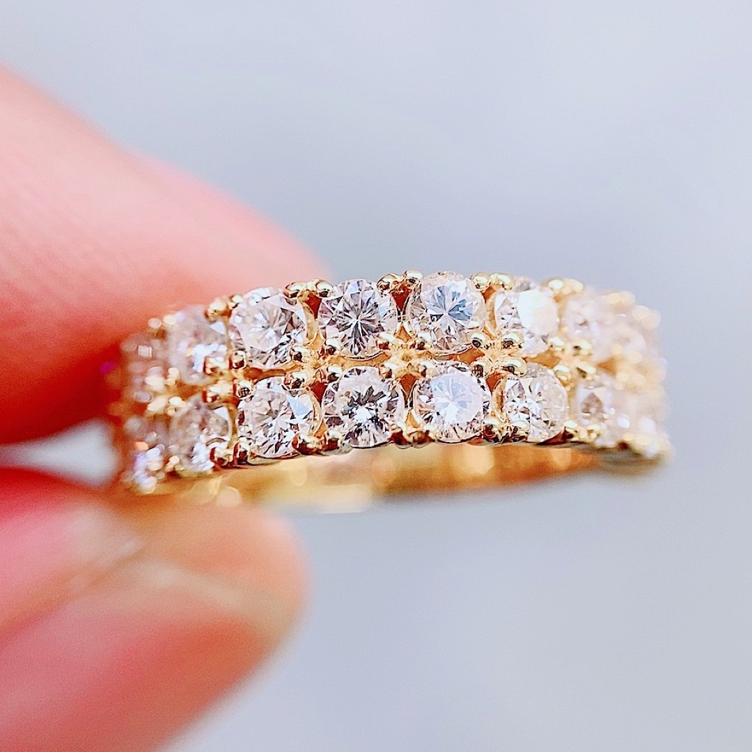 ★2.09ct★✨2列ダイヤモンドK18ハーフエタニティリング指輪
