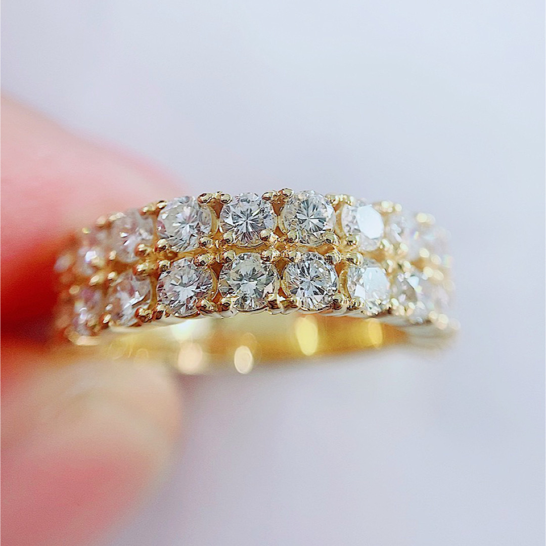 ★2.09ct★✨2列ダイヤモンドK18ハーフエタニティリング指輪