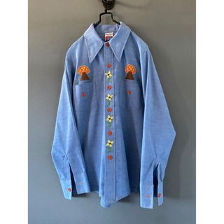 LLYISHIRTビンテージ 70s デッドストック 花柄 刺繍 ヒッピー長袖 シャツ 美品