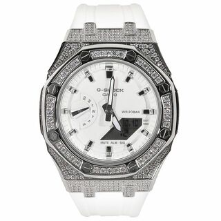 ジーショック(G-SHOCK)のG-SHOCK カシオーク GMA-S2100 ミドルサイズ メタル カスタム ホワイト文字盤 ラバーバンド CZダイヤ（キュービックジルコニア）シルバー ステンレス製 ホワイトベルト(腕時計(アナログ))