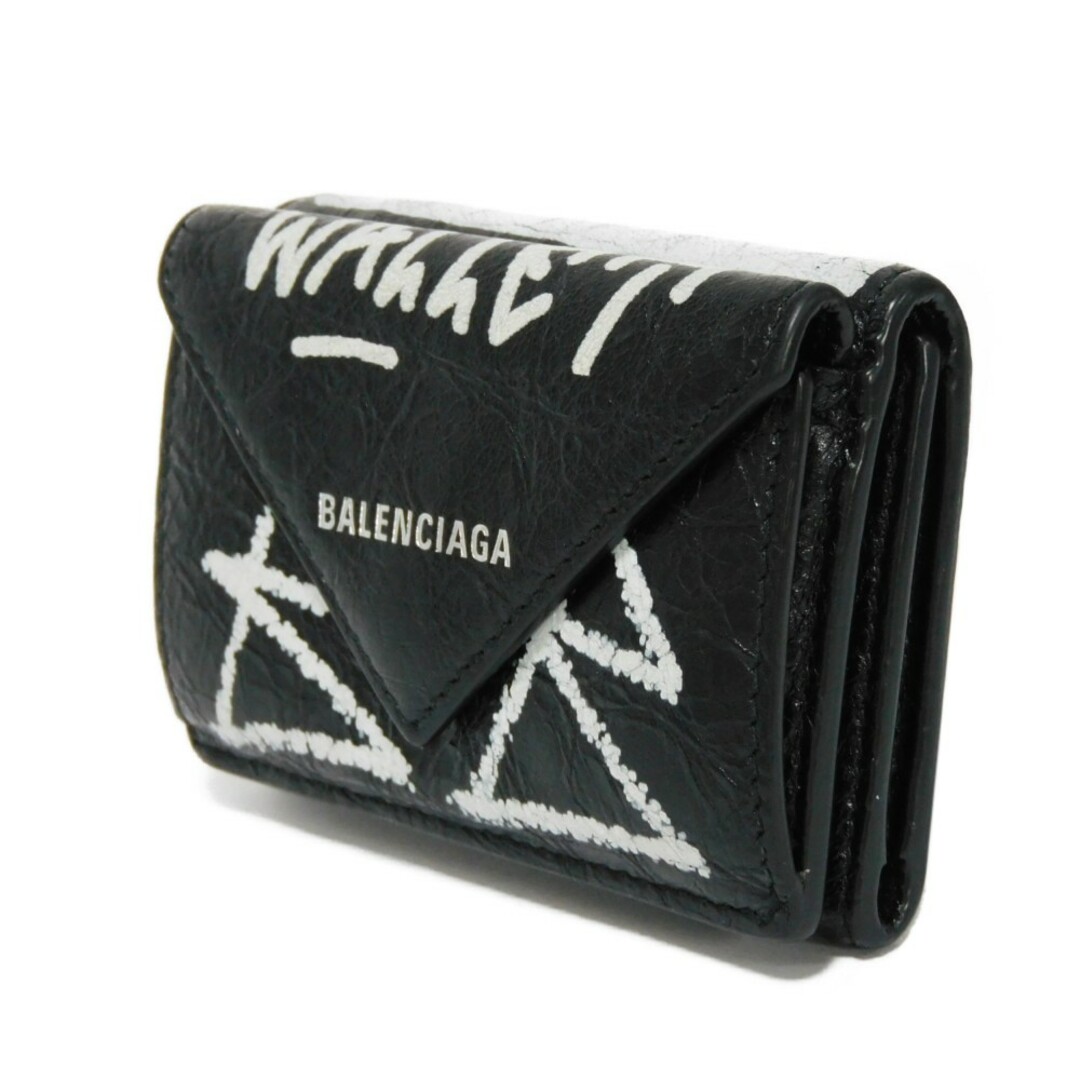 BALENCIAGA バレンシアガ ペーパー ミニ ウォレット グラフィティ 落書き ブラック ホワイト 箔押し スナップボタン コンパクトウォレット 新ロゴ 三つ折り財布 391446 0FE0 1090