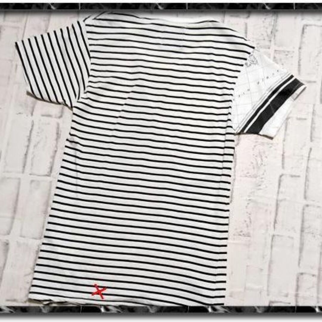 yoshio kubo(ヨシオクボ)のヨシオクボ　切替ボーダーカットソー　Tシャツ　白×黒★やや難 メンズのトップス(Tシャツ/カットソー(半袖/袖なし))の商品写真
