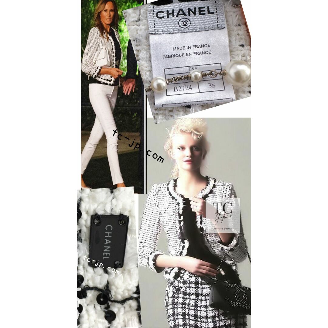 CHANEL(シャネル)のシャネル ジャケット CHANEL 大統領夫人の ホワイト・ブラック 白黒 リボン 貴重な大人気(⁠◍⁠•⁠ᴗ⁠•⁠◍⁠) ルサージュ ツイード・カーディガン 34 36 38 レディースのトップス(カーディガン)の商品写真