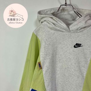 ナイキ(NIKE)のNIKE 切替 ナイロン 刺繍 裏起毛 スウェット フーディー パーカー 古着(パーカー)