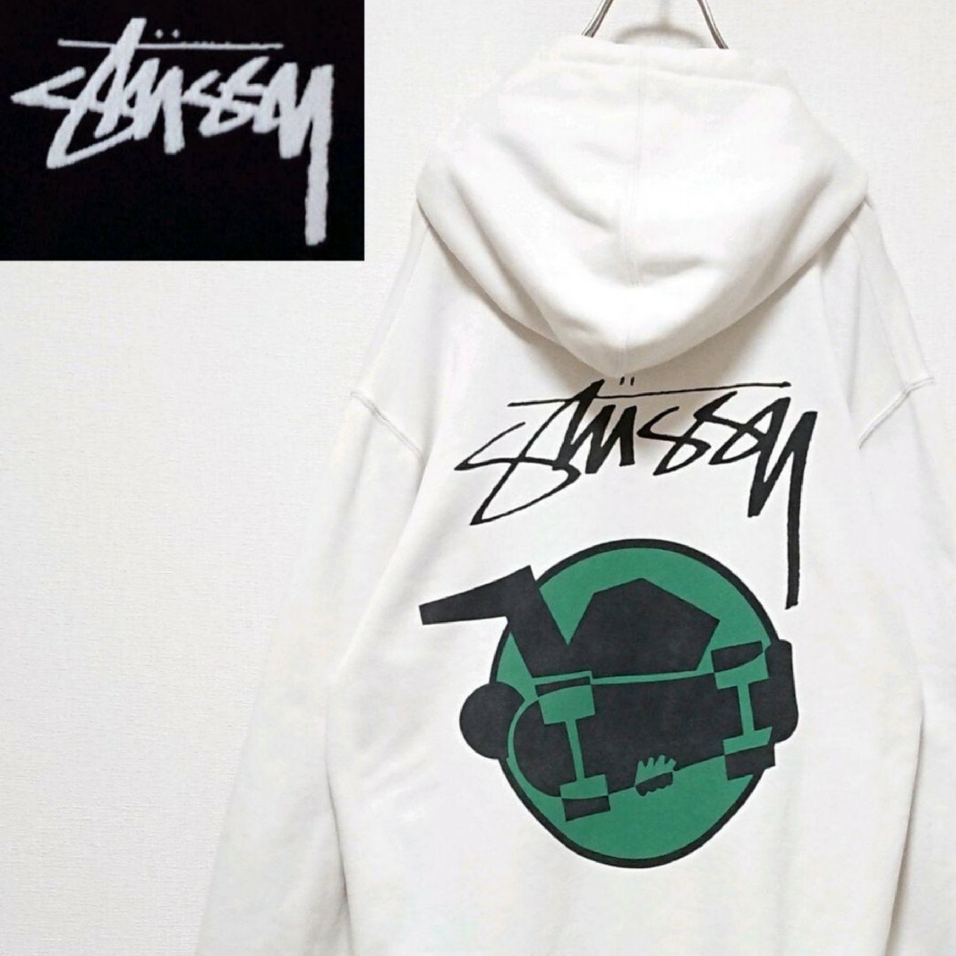 STUSSY　スウェットパーカー　L　ブラック　両面プリント　レゲエカラー